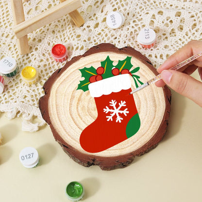 Rondelle de bois à peindre par numéro Chaussette de Noël au Houx, vue 7, Maison Artsen