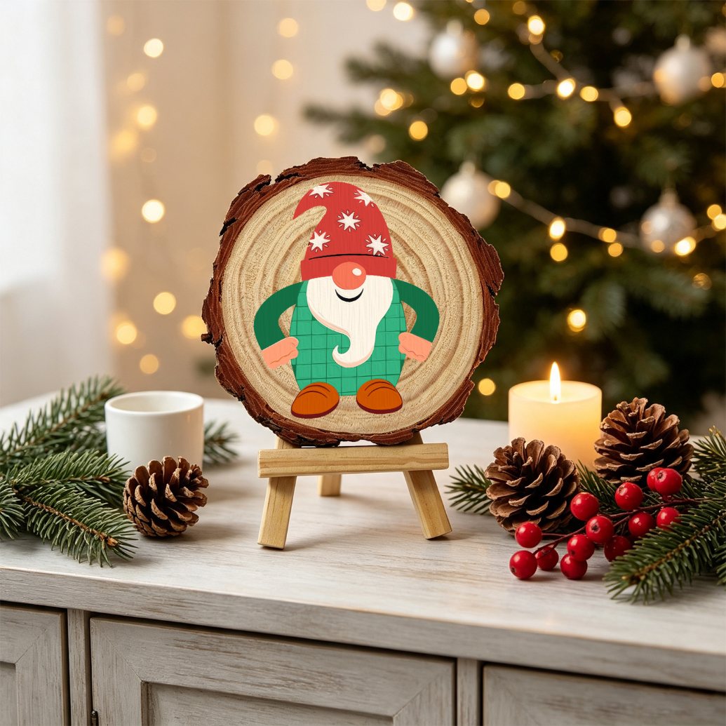 Rondelle de bois à peindre par numéro Lutin de Noël, vue 4, Maison Artsen