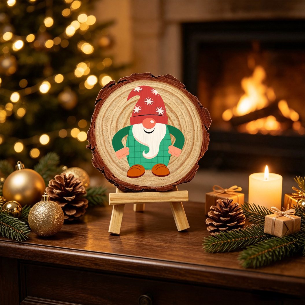 Rondelle de bois à peindre par numéro Lutin de Noël, vue 3, Maison Artsen