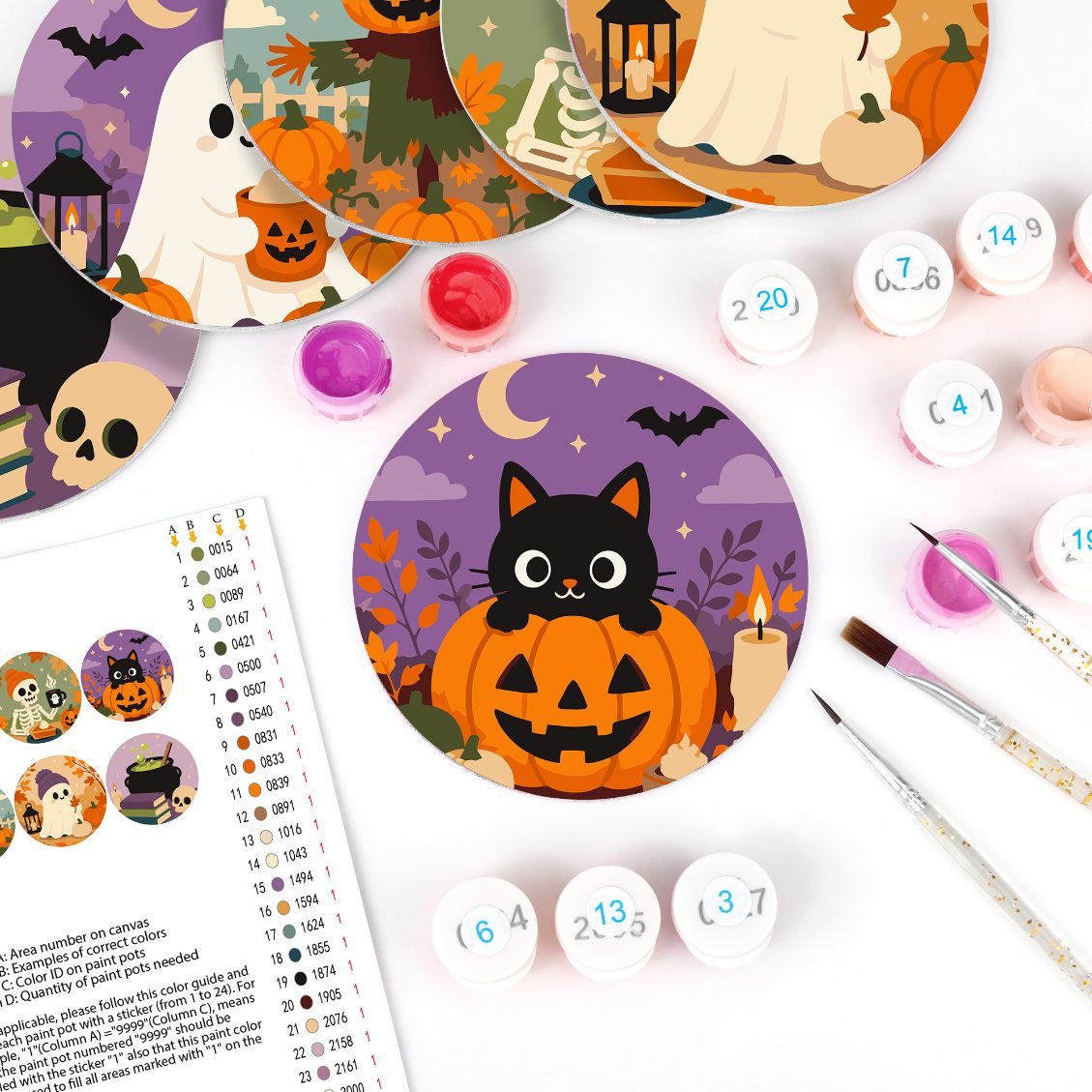 Sous-verres à peindre par numéro Halloween Douillet, vue 4, Maison Artsen