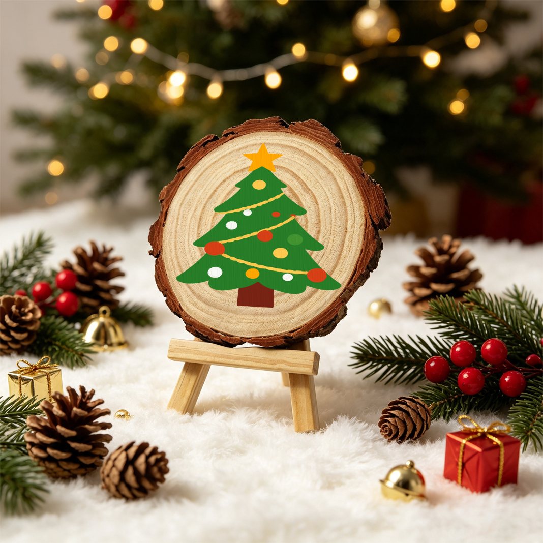 Rondelle de bois à peindre par numéro Petit Sapin de Noël, Maison Artsen
