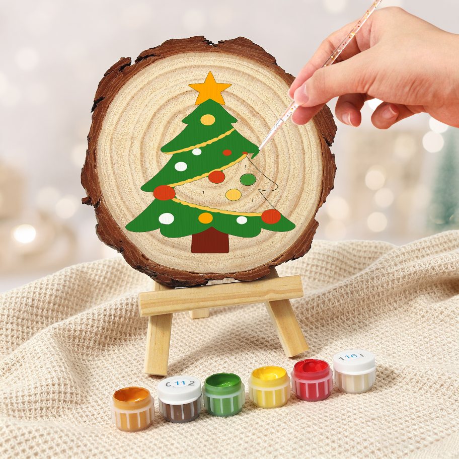 Rondelle de bois à peindre par numéro Petit Sapin de Noël, vue 5, Maison Artsen