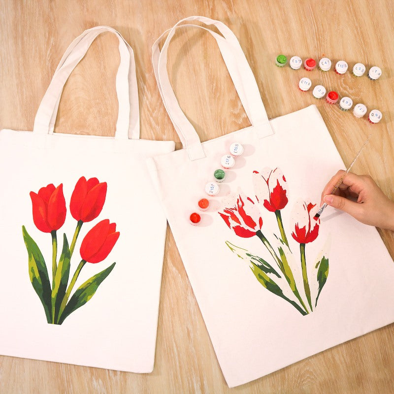 Tote bag à peindre par numéro Tulipes Rouges, vue 2, Maison Artsen