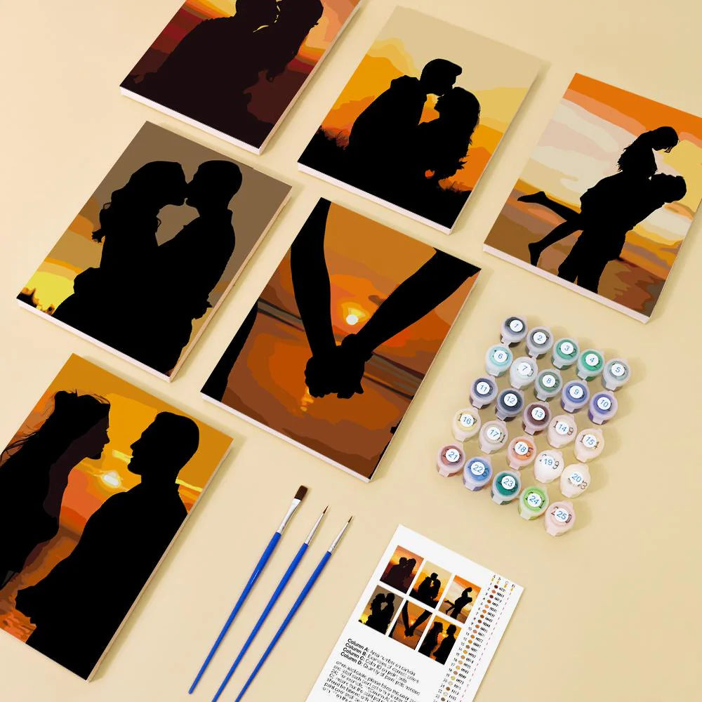 Peinture par numéro Sunset Couple – détail toile – Maison Artsen