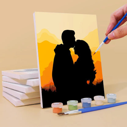Peintures par numéro Sunset Couple en décoration murale – sur le thème de l'amour et de la tendresse – Maison Artsen