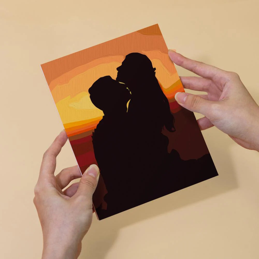Peinture par numéro Sunset Couple – détail toile – Maison Artsen