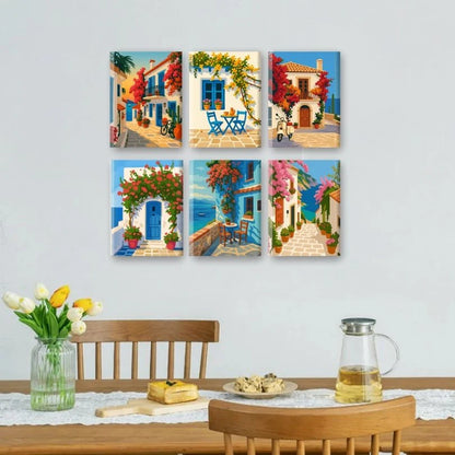 Peintures par numéro Village en mer en décoration murale – sur le thème des villages côtiers – Maison Artsen