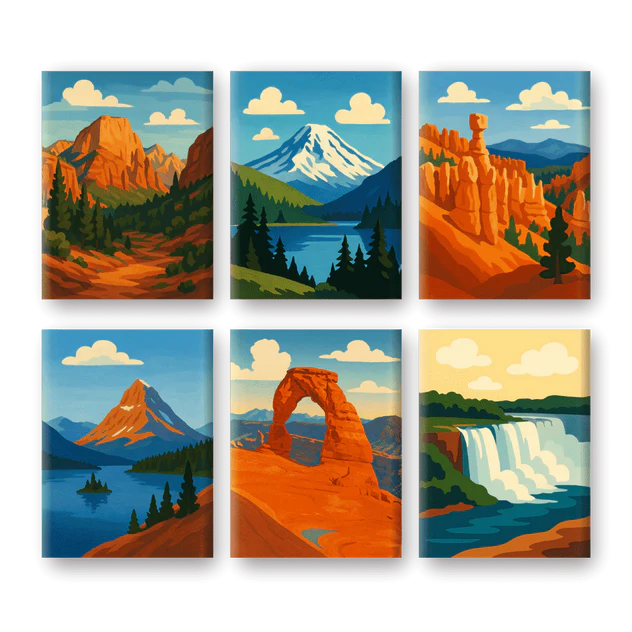 Coffret 6 peintures par numéro American National Parks – inspiré des grands parcs nationaux américains – Maison Artsen