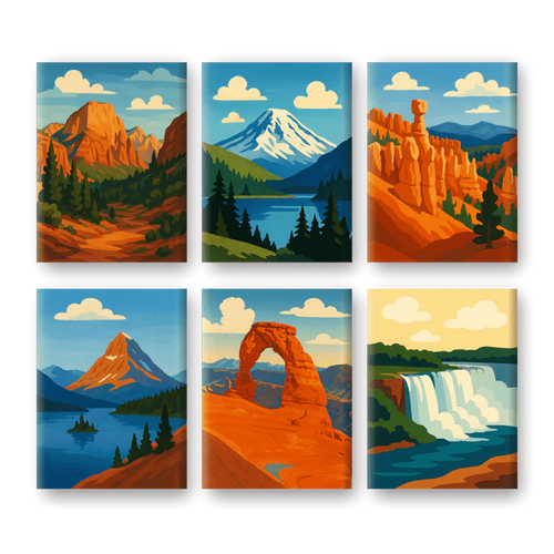 Coffret 6 peintures par numéro American National Parks – inspiré des grands parcs nationaux américains – Maison Artsen