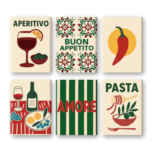 Coffret 6 peintures par numéro Buon Appetito – aux couleurs de l'Italie – Maison Artsen