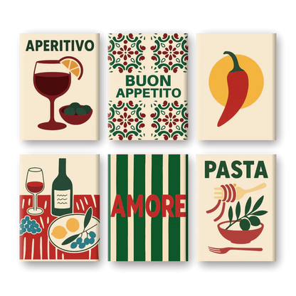 Coffret 6 peintures par numéro Buon Appetito – aux couleurs de l'Italie – Maison Artsen