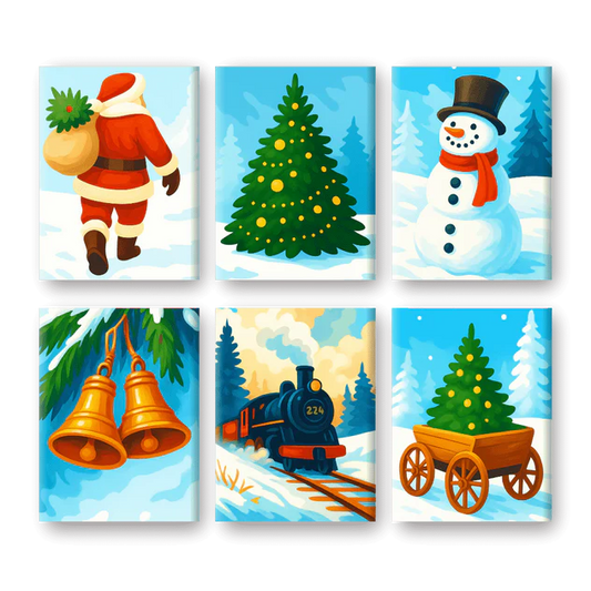 Coffret 6 peintures par numéro Noël sous la neige – pour un Noël magique – Maison Artsen