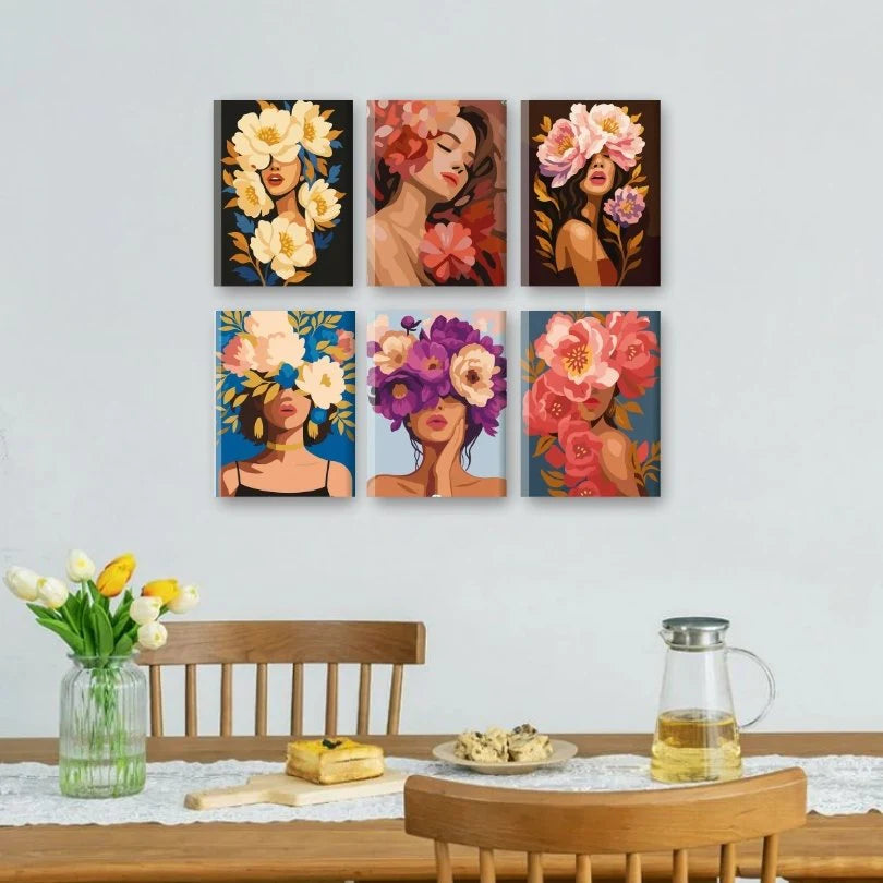 Peintures par numéro Femmes Fleuries en décoration murale – sur le thème des femmes et des fleurs – Maison Artsen