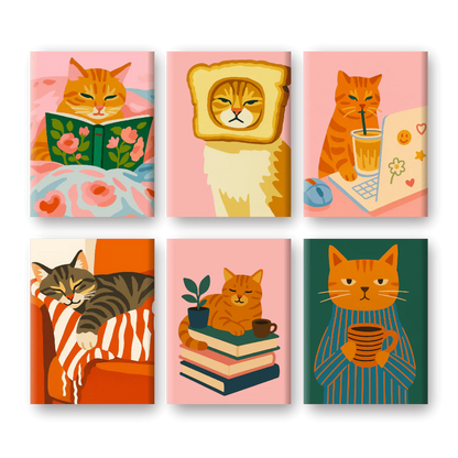 Coffret 6 peintures par numéro Chat Cocooning – sur le thème des animaux – Maison Artsen