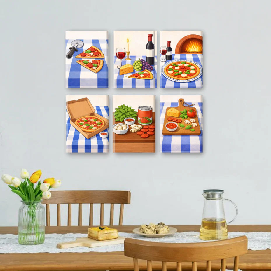 Peintures par numéro Soirée Pizza en décoration murale – sur le thème de la pizza et des soirées conviviales – Maison Artsen