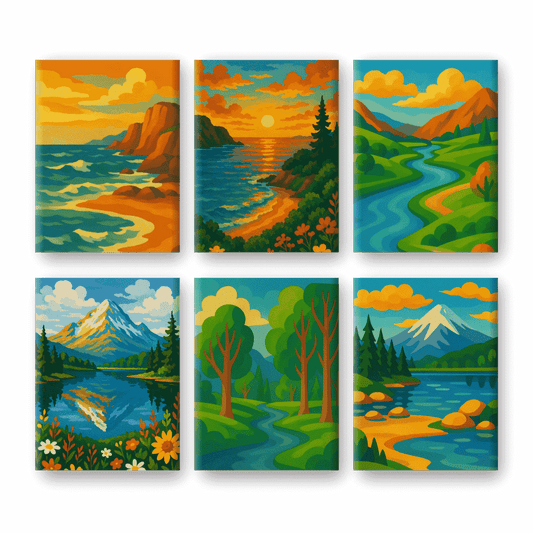 Coffret 6 peintures par numéro Magnifiques Paysages – aux paysages grandioses – Maison Artsen