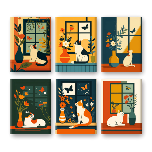 Coffret 6 peintures par numéro Chats à la fenêtre – sur le thème des animaux – Maison Artsen