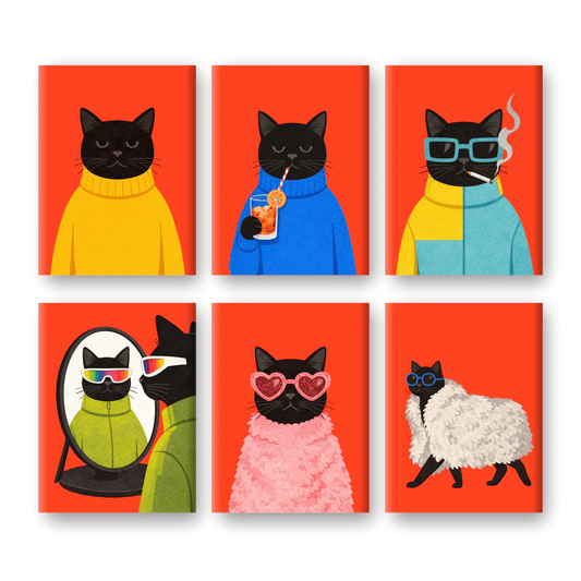 Coffret 6 peintures par numéro Chat Noir Élégant – sur le thème des animaux – Maison Artsen