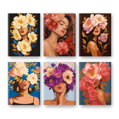 Coffret 6 peintures par numéro Femmes Fleuries – sur le thème des femmes et des fleurs – Maison Artsen