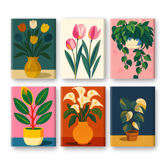Coffret 6 peintures par numéro Plantes, Fleurs & Couleurs – sur le thème de la nature – Maison Artsen
