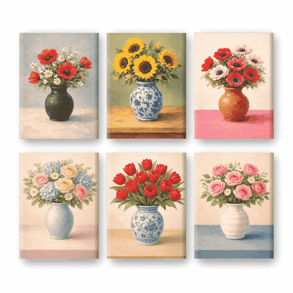 Coffret 6 peintures par numéro Bouquets Floraux – sur le thème des fleurs – Maison Artsen