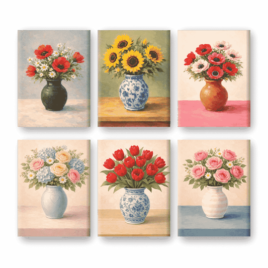 Coffret 6 peintures par numéro Bouquets Floraux – sur le thème des fleurs – Maison Artsen