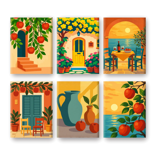 Coffret 6 peintures par numéro Moments Italiens – aux paysages inspirants – Maison Artsen