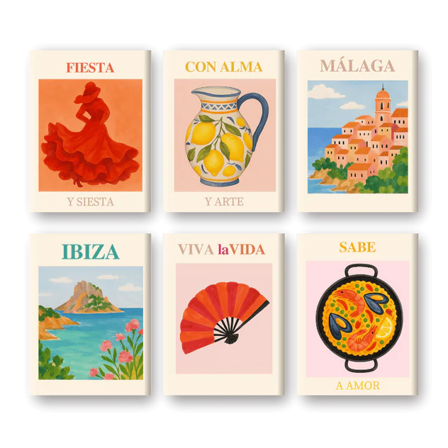 Coffret 6 peintures par numéro Espagne & Cie – aux couleurs de l'Espagne – Maison Artsen