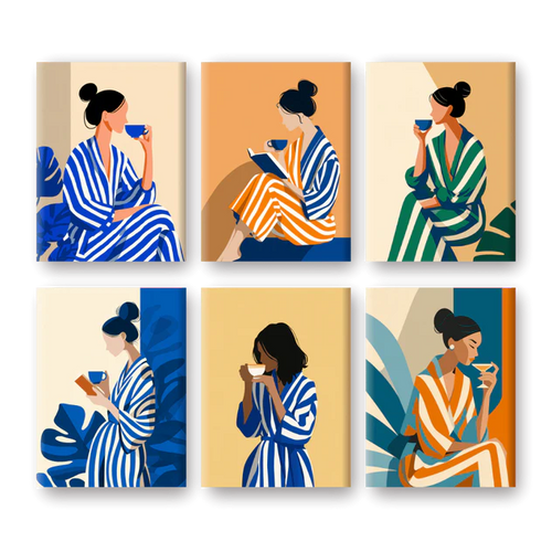 Coffret 6 peintures par numéro Chilling Vibes – pour une ambiance relaxante et décontractée – Maison Artsen