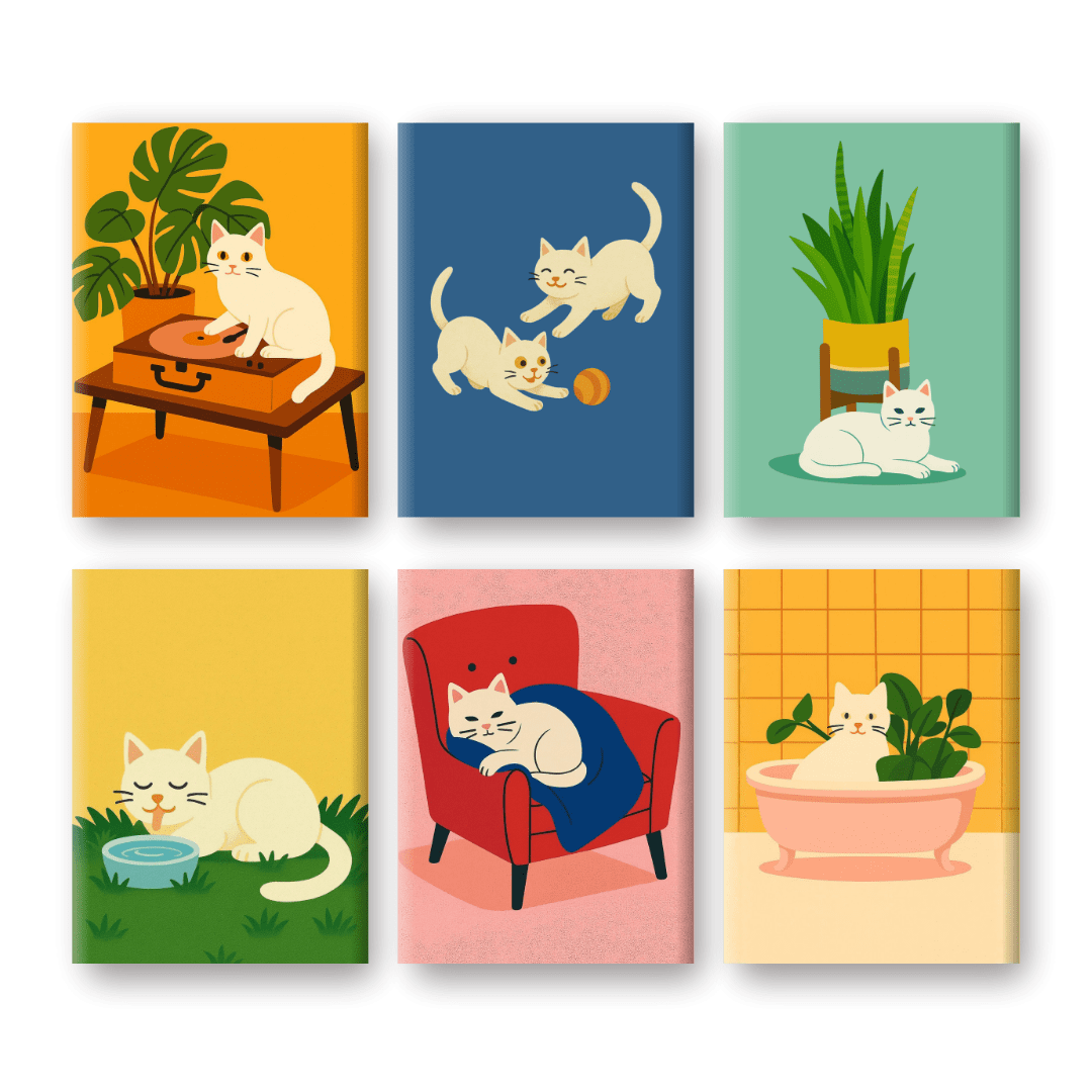 Coffret 6 peintures par numéro Petit Chat Blanc – sur le thème des chats blancs – Maison Artsen