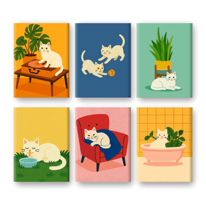 Coffret 6 peintures par numéro Petit Chat Blanc – sur le thème des chats blancs – Maison Artsen