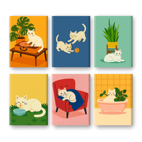 Coffret 6 peintures par numéro Petit Chat Blanc – sur le thème des chats blancs – Maison Artsen