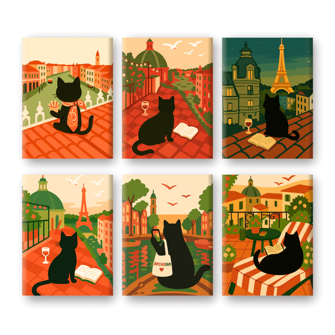 Coffret 6 peintures par numéro Le Chaton Voyageur – sur le thème des animaux – Maison Artsen