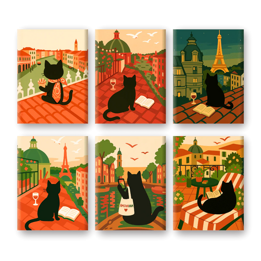 Coffret 6 peintures par numéro Le Chaton Voyageur – sur le thème des animaux – Maison Artsen