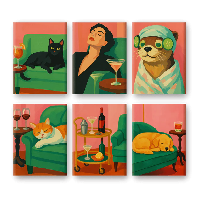 Coffret 6 peintures par numéro Chilling at home – pour une ambiance cocooning – Maison Artsen