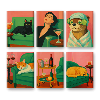 Coffret 6 peintures par numéro Chilling at home – pour une ambiance cocooning – Maison Artsen