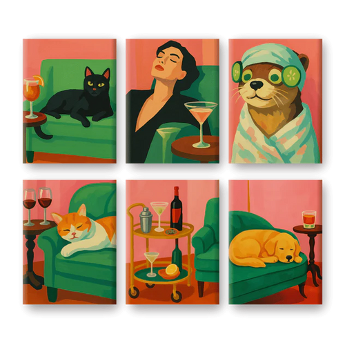 Coffret 6 peintures par numéro Chilling at home – pour une ambiance cocooning – Maison Artsen