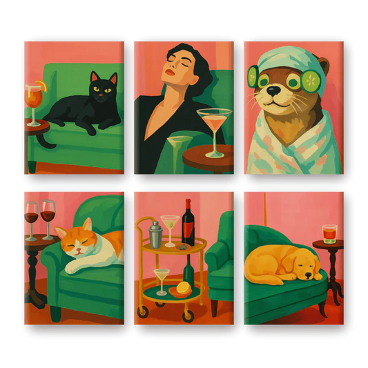 Coffret 6 peintures par numéro Chilling at home – pour une ambiance cocooning – Maison Artsen