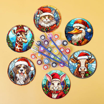 Sous-verres à peindre par numéro Animaux en Bonnet de Noël, vue 5, Maison Artsen