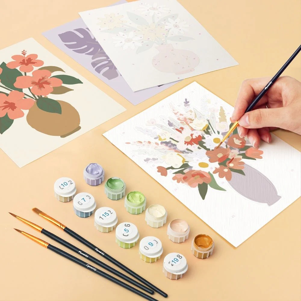 "Vase and Flowers" Paint-by-Numbers Set, 6 Canvases