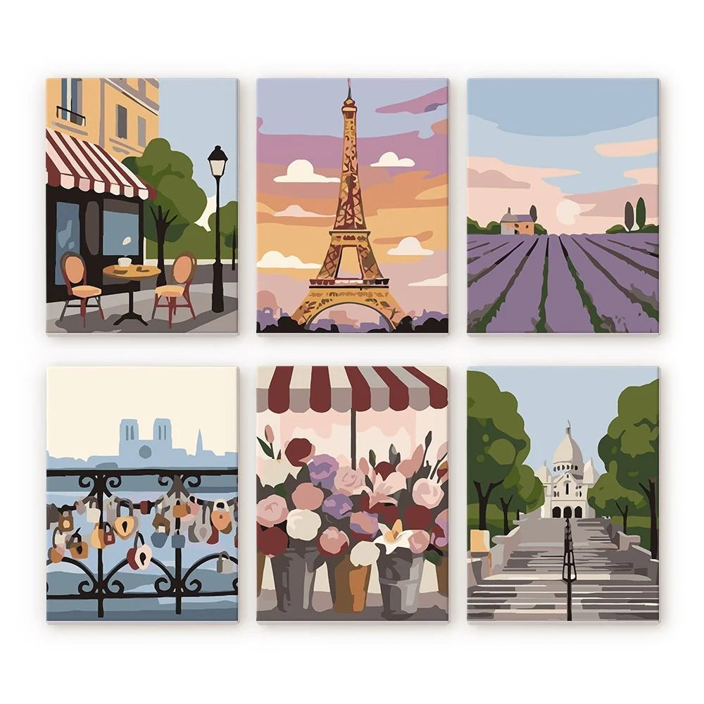 "Paris Loves You" Paint-by-Numbers Set, 6 Canvases