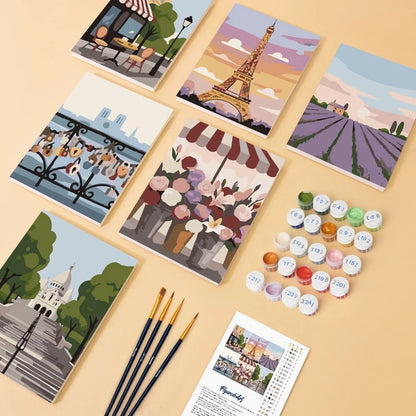 "Paris Loves You" Paint-by-Numbers Set, 6 Canvases