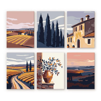 "Countryside Calm" Paint-by-Numbers Set, 6 Canvases