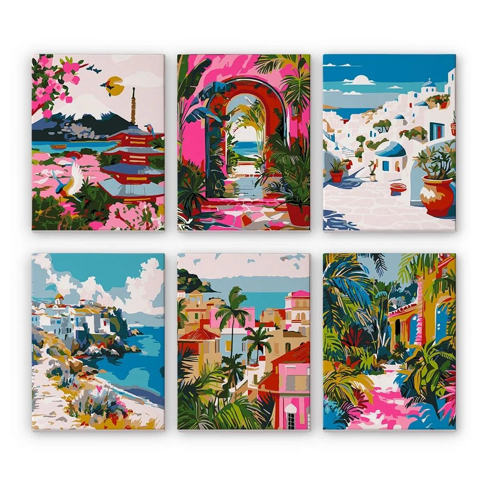 Coffret 6 peintures par numéro Vues Méditerranéennes – aux paysages inspirants – Maison Artsen