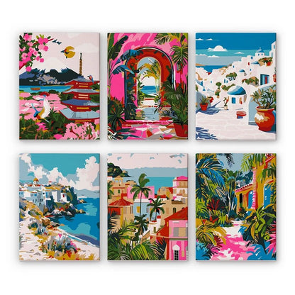 Coffret 6 peintures par numéro Vues Méditerranéennes – aux paysages inspirants – Maison Artsen
