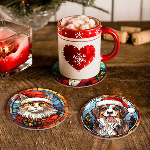 Sous-verres à peindre par numéro Animaux en Bonnet de Noël, Maison Artsen