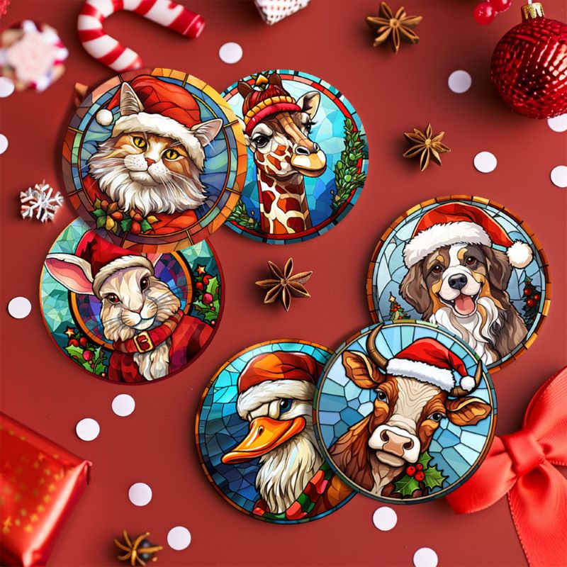 Sous-verres à peindre par numéro Animaux en Bonnet de Noël, vue 3, Maison Artsen
