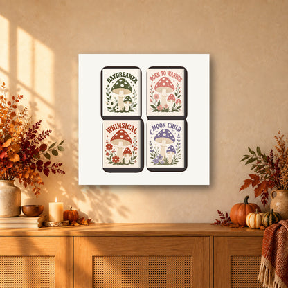 Coffret de 4 peintures par numéro Rêveries des Bois, mini-toiles présentées au mur, Maison Artsen