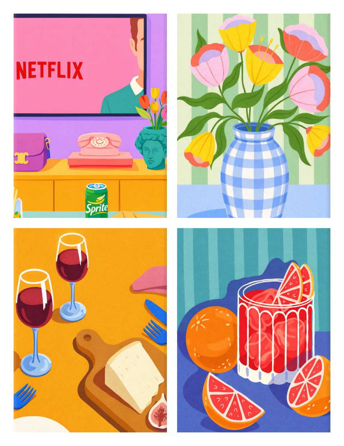 Coffret de 4 peintures par numéro Moments Douillets, les mini-toiles à plat, Maison Artsen