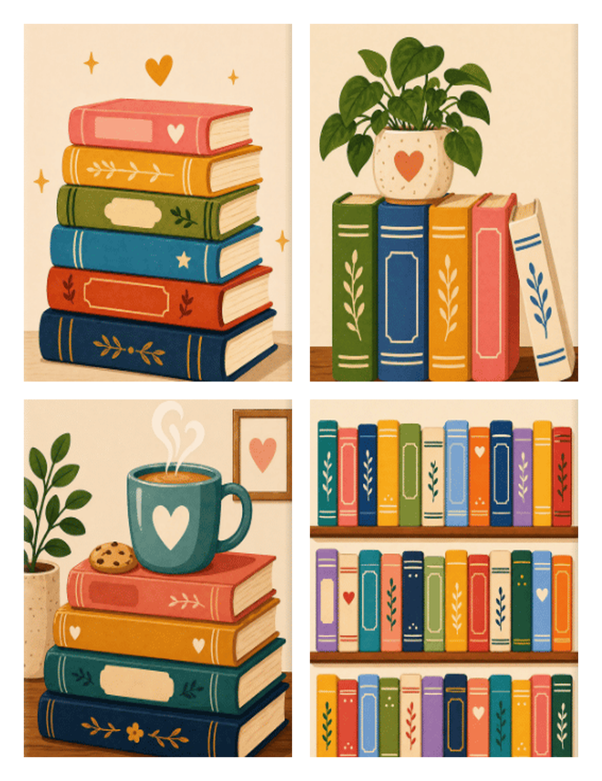 Coffret de 4 peintures par numéro Livres Colorés, les mini-toiles à plat, Maison Artsen